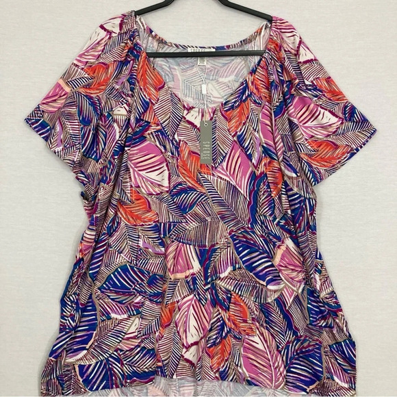 New Spense Pink Purple Colorful Leaf Print Stretch Pullover Top size 3X - Picture 1 of 9